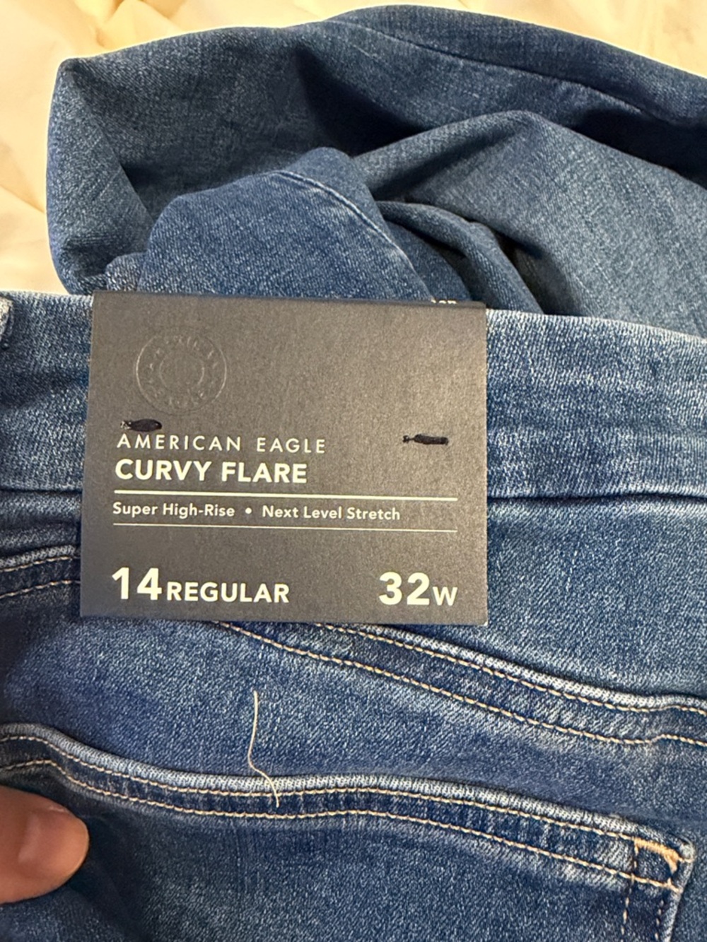 Women’s Blue Flare Jeans - Classic Stretch Denim AE curvy flair - Picture 3 of 5